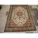 Exclusive Muted kashan Ivory Flower Medallion Area Rug Hand Knotted Wool Silk Carpet (6 x 4)