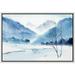 wall26 Framed Canvas Print Wall Art Blue Winter Watercolor Mountain Forest Nature Wilderness Illustrations Modern Art Decorative Rustic Multicolor for Living Room Bedroom Office - 24 x36