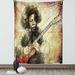 Jazz Music Tapestry Guitar Virtuoso Hand Drawn Style Illustration of a Guitar Player Musician Wall Hanging for Bedroom Living Room Dorm Decor 60W X 80L Inches Brown Beige Black by Ambesonne