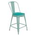 Flash Furniture Carly Commercial Grade 24 High Mint Green Metal Indoor-Outdoor Counter Height Stool with Back with Mint Green Poly Resin Wood Seat