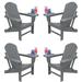 (Set of 4) Folding Plastic Adirondack Chair with 4 in 1 Cup Holder Plastic Adirondack Chairs Weather Resistant Fire Pit Chair for Deck Garden Backyard