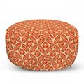 Geometric Pouf Cover with Zipper Japanese Classic Floral Motif Interlocking Lattice Circles Pattern Design Soft Decorative Fabric Unstuffed Case 30 W X 17.3 L Vermilion Cream by Ambesonne