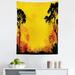 Yellow Black Tapestry Woodland at Sunset Silhouette of Hills Forest Trees Grass Landscape Nature Art Fabric Wall Hanging Decor for Bedroom Living Room Dorm 5 Sizes Yellow Black by Ambesonne