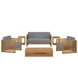 Modway Carlsbad 6-Piece Teak Wood Outdoor Patio Set in Natural/Gray