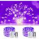Morttic 2 Pack 100 LED Fairy Lights Battery Operated 33Ft Fairy String Lights with Remote 8 Modes Copper Wire Twinkle Lights for Home Bedroom Patio Indoor Outdoor Decor (Purple)