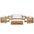 Modway Carlsbad 6-Piece Teak Wood Outdoor Patio Set in Natural/White