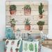 Designart Cactus and Succulents In A Clay Pot Botanical Print on Natural Pine Wood