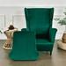 2-Piece Stretch Wingback Slipcover Elastic Velvet Armchair Chair Cover Protector Includes 1pcs Base Protective Cover and 1pcs Cushion Protective Cover Dark Green