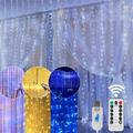 Ledander USB Remote Control Curtain Waterfall Light LED Copper Rope Curtain String Lights Remote Control LED Light Line Fairy USB Curtain Light for Party Bedroom Wedding and Decoration