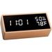 Digital Alarm Clock for Bedrooms Real Wood LED Display Desk Clock Time Temperature Humidity 3 Sets of Alarms Adjustable Brightness Sound Control Function (Beech)