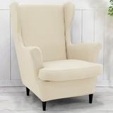 KBOOK Wingback Chair Slipcover 2-Piece Stretch Spandex Wing Chair Covers Armchair Slipcovers Furniture Protector (Beige)