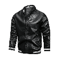 Xerarch Men s vintage plus-size leather motorcycle rider jacket with long sleeves and zipper collar