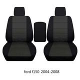 T122-Designcovers Fits 2004-2008 Ford F-150 Velour Truck Captains Chairs Velour Seat Covers w Center Console and w/o Integrated Seat Belt: Black & Charcoal