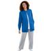 Woman Within Plus Size Fleece Baseball Jacket Long Oversized Fleece Coat - 4X Bright Cobalt Blue