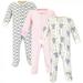 Touched by Nature Baby Girl Organic Cotton Zipper Sleep and Play 3pk Girl Elephant 6-9 Months