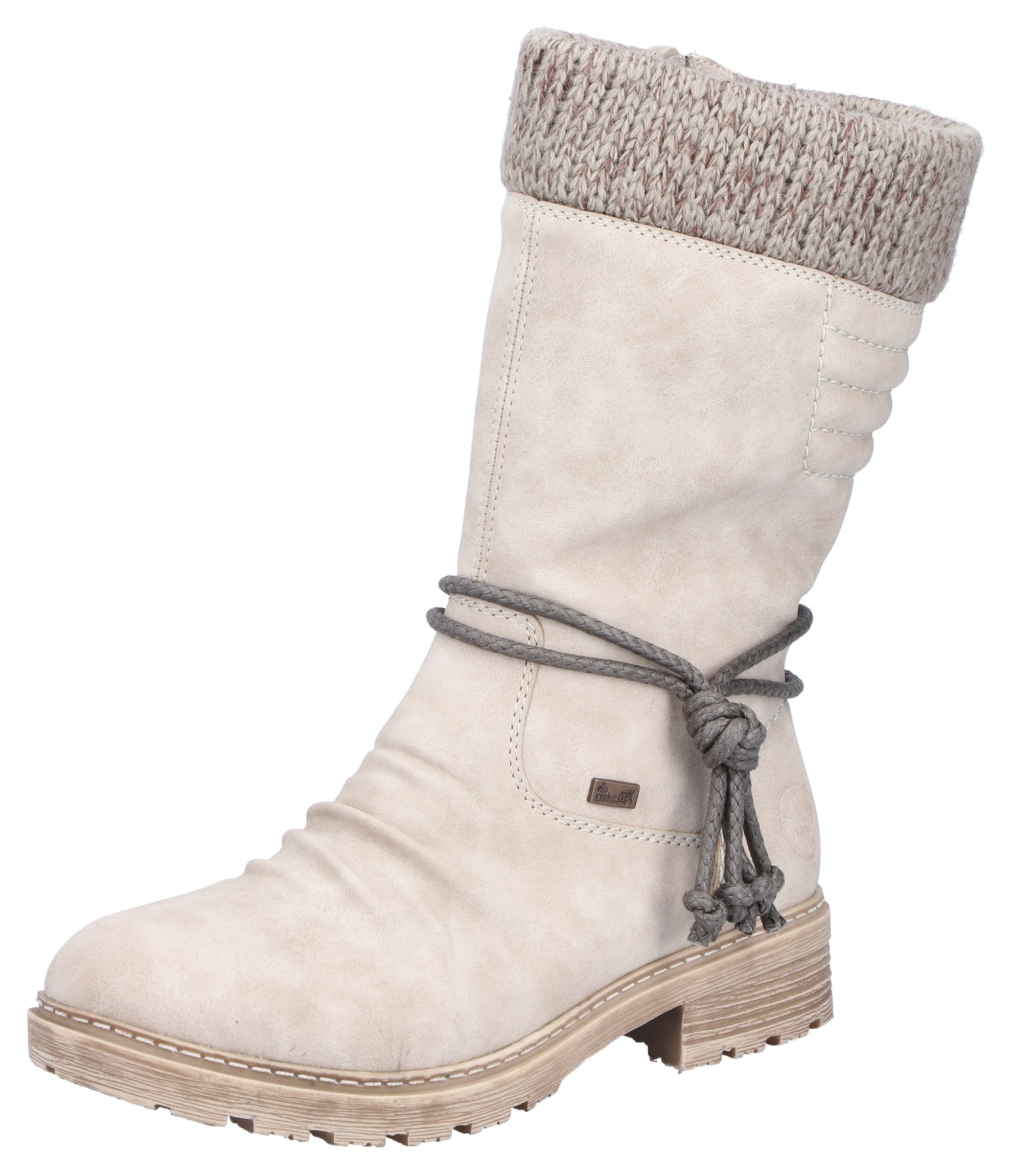 Winterstiefel RIEKER, Damen, Gr. 40, beige, Lederimitat, Textil, Schuhe, Winterboots, Blockabsatz, TEX-Membran, mit gestricktem Schaftrand, Topseller