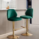 Everly Quinn Swivel Adjustable Height Bar Stool Upholstered/Velvet/Metal in Green | 17.72 W x 17.72 D in | Wayfair E91CB668379A41A3AC91D7461D41EC66