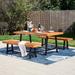 3PCS Outdoor Patio Dining Table Set Acacia Wood with 1 Rectangular Picnic Coffee Table and 2 Benches