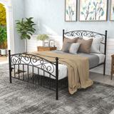 Metal bed frame platform mattress foundation with headboard and footboard, heavy duty and quick assembly
