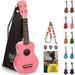 Hola! Music HM-21PK Soprano Ukulele Bundle with Canvas Tote Bag Strap and Picks Color Series Pink