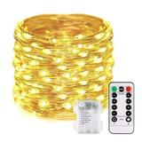 Morttic 50 LED 17 FT Copper Wire String Lights Battery Operated 8 Modes with Remote Waterproof Fairy String Lights for Indoor Outdoor Home Wedding Party Decoration Warm White
