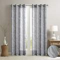 Madison Park Semi Sheer Curtain Modern Contemporary Botanical Print Out Design Grommet Top Single Window Drape for Living Room Bedroom and Dorm 50x63 Bird Grey