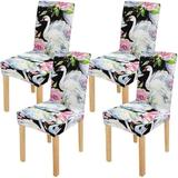 KXMDXA Watercolor Flower Roses Swan Stretch Chair Cover Protector Seat Slipcover for Dining Room Hotel Wedding Party Set of 4