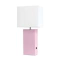 Modern Leather Table Lamp with USB & White Fabric Shade Blush Pink