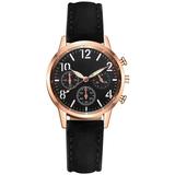 STEADY Luminous Pointer Watch Leather Wristband Women s Watch Quartz Watch(Black)