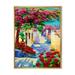 Designart Colorful Traditional Santorini Houses Among Flowers Nautical & Coastal Framed Canvas Wall Art Print