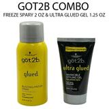 Got2b Glued Blasting Freeze Hairspray 2 Oz & Got2b Ultra Glued Invincible Styling Hair Gel 1.25 Oz ( Combo Pack )