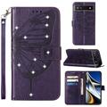 UUCOVERS Compatible with Google Pixel 7 Pro Case Bling Diamond Butterfly Embossed Wallet Case for Women Girls Card Slots with Magnetic Stand Cover for Google Pixel 7 Pro 6.7 2022 Purple