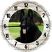 Wood Wall Clock 12 Inch Dog Wall Art Black Shepard Dog Happy K9 Round Small Battery Operated White