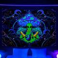 Blacklight Trippy Tapestry Cool Alien Magical Psychedelic Mushroom Tapestries Art Aesthetic Tapestry Wall Hanging Tapestry for Bedroom Living Room Poster(60*40in)