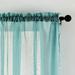 Promover 1 Pack Pom Pom Applique Bordered Textured Sheer Rod Pocket Curtain Panel 52x84 Blue