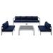 Lounge Sectional Sofa Chair Table Set Sunbrella Fabric Aluminum Metal Silver Blue Navy Modern Contemporary Urban Design Outdoor Patio Balcony Cafe Bistro Garden Furniture Hotel Hospitality