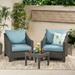 Gregory Outdoor 3 Piece Wicker Chat Set with Cushions Grey Teal