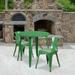 BizChair Commercial Grade 30 Round Green Metal Indoor-Outdoor Table Set with 2 Arm Chairs