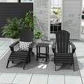 Polytrends Laguna All Weather Poly Outdoor Patio Adirondack Chair Set - with Ottomans and Side Table (5-Piece) Black