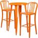 Flash Furniture Earl Commercial Grade 24 Round Orange Metal Indoor-Outdoor Bar Table Set with 2 Vertical Slat Back Stools