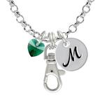Green Crystal Heart - M - Initial Badge Clip Necklace