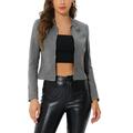 Allegra K Women s Faux Suede Stand Collar Zip up Cropped Motorcycle Jacket