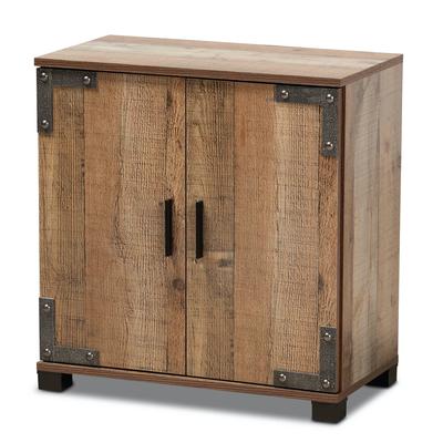 Cyrille Farmhouse Rustic Wood 2-Door Shoe Cabinet Furniture by Baxton Studio in Brown