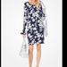 Michael Kors Dresses | Michael Kors Floral Stretch Viscose Bell Cuff Sleeve Dress Xs New With Tag | Color: Blue/White | Size: Xs