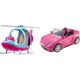 Barbie FWY29 - Hubschrauber in Pink und Blau[Exklusiv bei Amazon] & DVX59 - Cabrio Fahrzeug, in pink, mit Platz für 2 Puppen, Puppen Zubehör