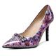 AUMOTED Women's Patent Leather Beaded Pumps Pointed Toe Court Shoes Stilettos Slip On 9CM High Dress Heels for Party Evening Wedding Floral Purple UK 4