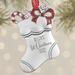 Personalization Mall Baby's 1st Stocking Holiday Shaped Ornament Metal in Gray/Red | 3 H x 2.25 W x 0.5 D in | Wayfair 28552