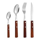 Millwood Pines 16 Piece Stainless Steel Flatware Set For 4, Pear Wood Handle Wood/Stainless Steel in Brown/Gray | Wayfair