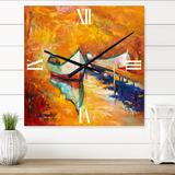 Designart 'Little Boat During Warm and Orange Sunset' Nautical & Coastal Large Wall Clock