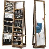 360 Degree Rotatable Jewelry Cabinet with Full-Length Mirror